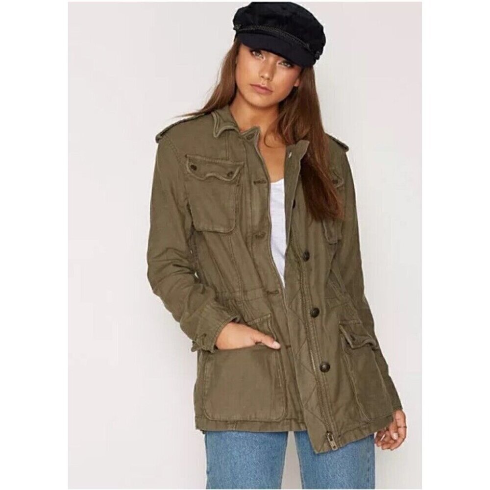 FREE PEOPLE Woman's Sz S Not Your Brother's Surplus Jacket in Olive Full Zip